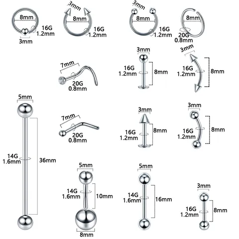 Κιτ Piercing Σώματος από Ανοξείδωτο Ατσάλι Επαγγελματικά Εργαλεία Βελόνες Επιθέματα Αλκοόλης Γάντια Λαβίδες Για Αφαλό Γλώσσα Μύτη