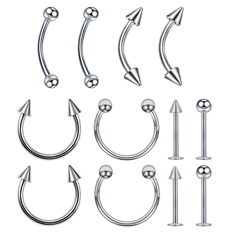 Stainless Steel Body Piercing Jewelry Horseshoe Lip Eyebrow Rings Labret Studs Ball Cone Ends Punk Piercing Kit Unisex
