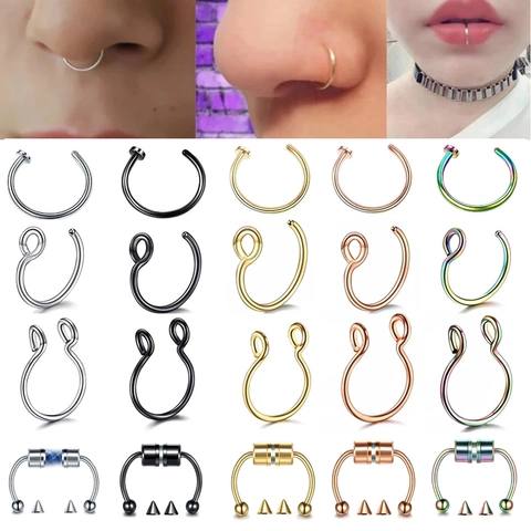 Edelstahl Nasenringe Set Für Damen Herren Nicht Piercing Fake Septum Ring Hufeisen Hoop C-Form U-Form Magnetischer Schmuck