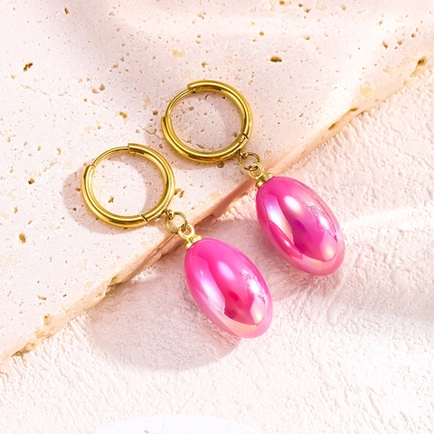 Boucles D'oreilles Créoles En Résine Irisée Acier Titane Coloré Nacré Pendantes Pour Femmes