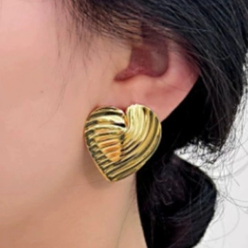 Orecchini a Bottone a Cuore in Acciaio Inossidabile 304 Placcato Oro 18K Vintage Per Donna Moda Orecchini con Textur Martellata