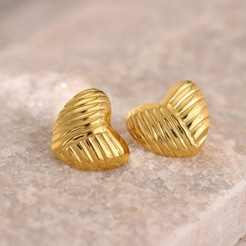 Orecchini a Bottone a Cuore in Acciaio Inossidabile 304 Placcato Oro 18K Vintage Per Donna Moda Orecchini con Textur Martellata