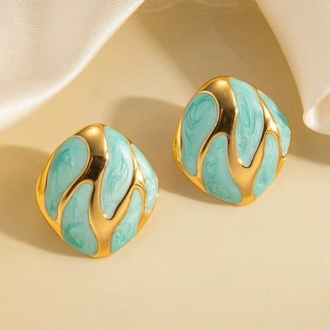 Orecchini a Bottone Quadrati Irregolari Vintage per Donna Stile Europeo Placcati in Oro Smalto Orecchini Geometrici Gioielli Moda