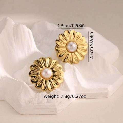 Orecchini a Lobo con Künstliche Perle in Acciaio Inossidabile Vintage Francese Placcati Oro Cuore Geometrico Modello di Fiore Gioielli Donna