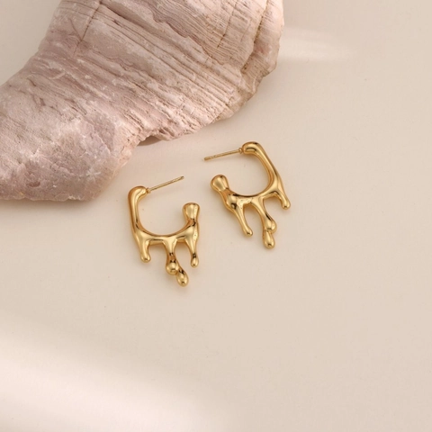 Orecchini in Acciaio Inossidabile Placcato Oro 18K Vintage Francese per Donna Orecchini a Bottone a Cerchio Geometrici Lava Irregolari