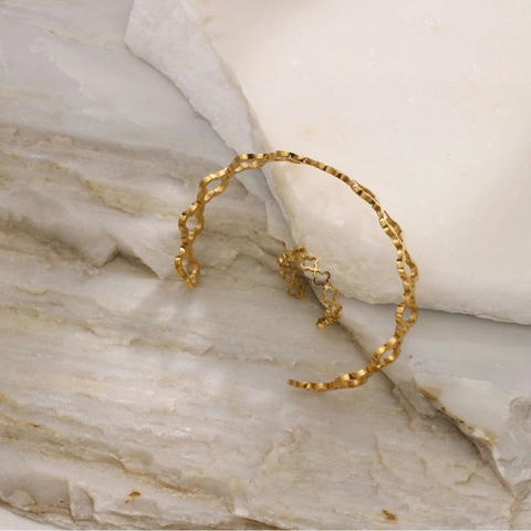 Minimalist Stainless Steel Hollow Lucky Clover Open Bracelet And Ring Set 18K Gold Plated Adjustable Jewelry For Women