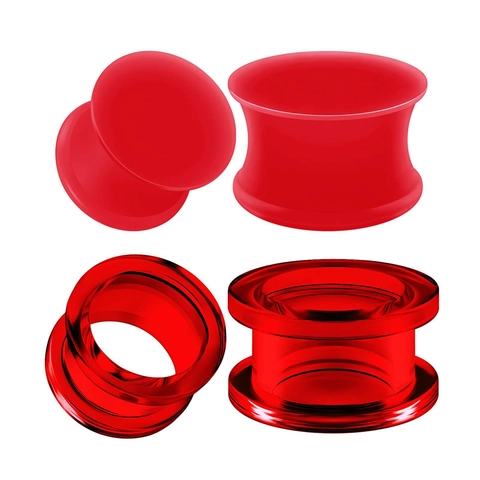 Red Silicone Acrylic Ear Gauges Stretching Kit Body Piercing Jewelry Hollow And Solid Ear Tunnels Set For Men Women