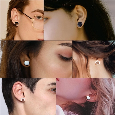 Wood Ear Plugs Tunnels Set Inlaid Stone Silicone Body Piercing Jewelry For Men Women Unisex Gauges Multi Style Expanders