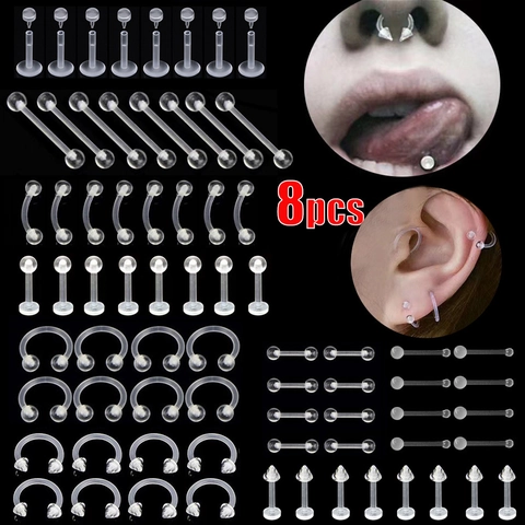 Clear Acrylic Body Piercing Jewelry Nose Lip Tongue Eyebrow Minimalist Invisible Hypoallergenic Bioflex Retainer Studs