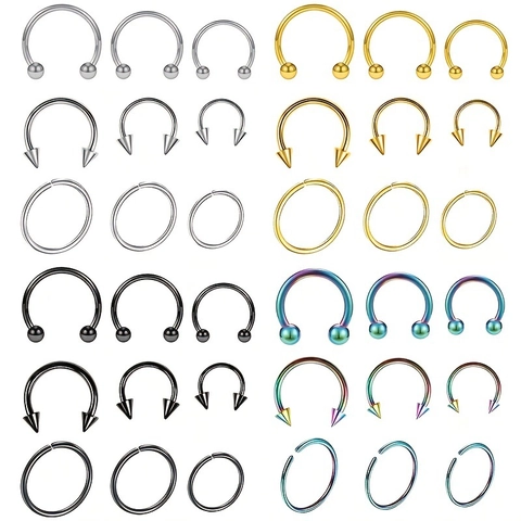 Aros de Nariz de Acero Inoxidable Herradura Circular Barbells Joyas de Piercing para Hombres Mujeres Accesorios Body Jewelry