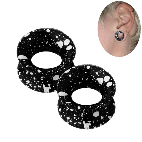Schwarze Silikon-Ohr-Tunnel Mit Weißem Spritzmuster Double Flared Flexible Ohr-Expander Stretching Piercing Schmuck Für Unisex