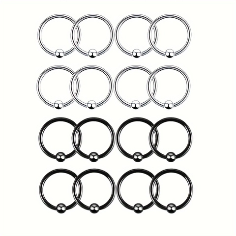 Stainless Steel Captive Bead Nose Rings Silver Black Piercing Jewelry For Men Women Ear Lip Septum Rings Body Accessories