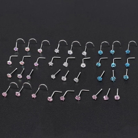 Set de Piercings de Nariz de Acero Inoxidable con Zirconia Cúbica Corazón Estrella Redondo Joyería de Perforación para Mujer y Hombre