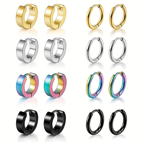 Stainless Steel Hoop Earrings Collection Minimalist Small Stud Earrings For Men Women Black Gold Silver Plated Punk Jewelry Assorted Styles