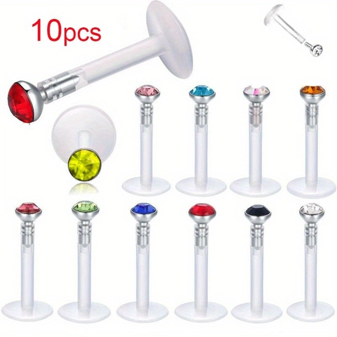 Acryl Lippenringe Set Flexible Bioflex Transparente Stifte Zirkon Eingelegter Edelstahl Labret Stecker Body Piercing Schmuck Für Unisex