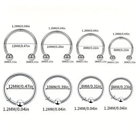 Stainless Steel Nose Ring Horseshoe And Captive Bead Ring Set Silver Body Piercing Jewelry For Women Men Unisex Punk Style