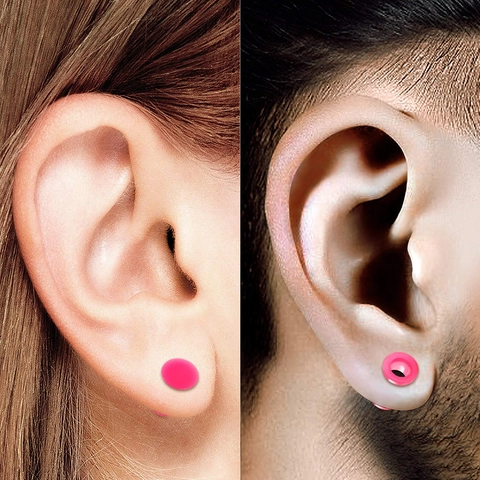 Pink Silicone Acrylic Ear Tunnels Plugs Set Double Flare Soft Ear Gauges Stretching Piercing Jewelry For Unisex