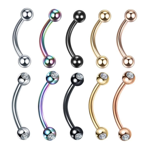 Σκουλαρίκι Piercing από Ανοξείδωτο Ατσάλι Καμπύλο Barbell με Ένθετο Ζιργκόν για Φρύδι Χείλος Κοσμήματα Σώματος Unisex