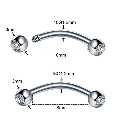 Σκουλαρίκι Piercing από Ανοξείδωτο Ατσάλι Καμπύλο Barbell με Ένθετο Ζιργκόν για Φρύδι Χείλος Κοσμήματα Σώματος Unisex