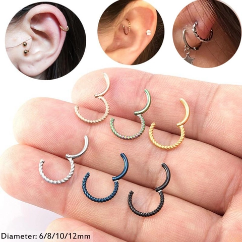 Surgical Steel Twisted Rope Hinged Segment Hoop Ring For Nose Ear Cartilage Piercing Jewelry Unisex Punk Style Body Jewelry