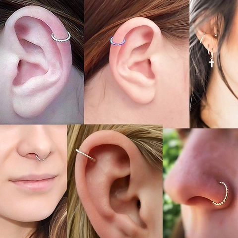 Surgical Steel Twisted Rope Hinged Segment Hoop Ring For Nose Ear Cartilage Piercing Jewelry Unisex Punk Style Body Jewelry