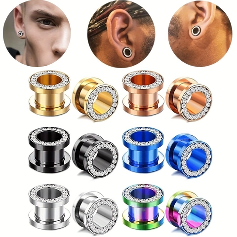 Edelstahl Strass Ohr Tunnels Doppelt Ausgestellt Schraubverschluss Ohrstecker Body Piercing Schmuck Für Herren Damen Zirkonia Ohr Gauges