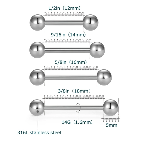 Stainless Steel Tongue Rings Nipple Rings Body Piercing Jewelry Straight Barbell Studs For Women Men Body Jewelry
