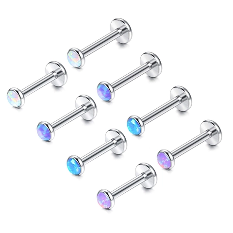 Piercing de Labio de Acero Inoxidable con Rosca Interna y Ópalo Creado en Laboratorio Joyería Labret para Hombre Mujer