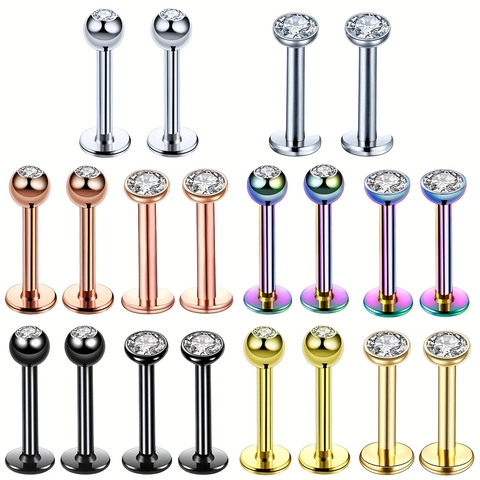 Lippenring Labret Stecker Aus Edelstahl Mit Zirkonia Flache Rückseite Body Piercing Schmuck Für Damen Herren Mehrfarbig Poliert