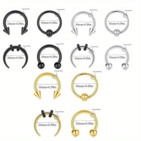 Roestvrij Stalen Hoefijzer Neusringen Barbells Septum Piercing Sieraden Vrouwen Mannen Lip Oorstokjes Zwart Goud Zilver Roségoud