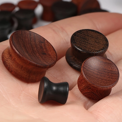 Natural Wood Ear Plugs Gauges Double Flared Saddle Ear Expanders Piercing Jewelry For Men Women Ebony Sandalwood Wenge Wood