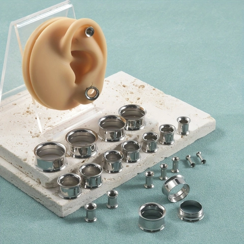 Edelstahl Ohr Tunnel Plugs Gauges Innengewinde Doppel Flare Stretching Körper Piercing Schmuck Für Herren Damen Silber