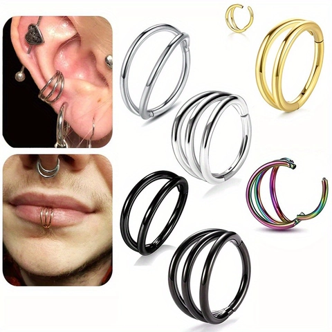 316L Stainless Steel Hinged Segment Ring For Septum Nose Ear Cartilage Piercing Double Triple Hoop Clicker Body Jewelry