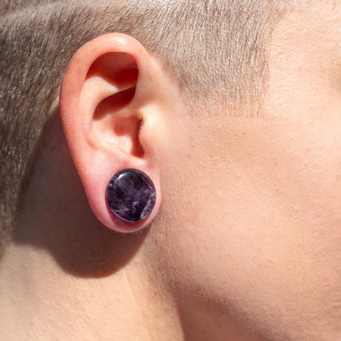 Natural Amethyst Stone Ear Plugs Double Flared Stretching Gauges For Body Piercing Purple Polished Earring For Men Women