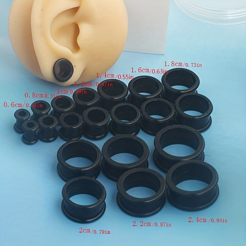 Túneles de Oreja de Silicona Negra Plugs Doble Acampanado Flexible Hueco Joyería de Piercing Corporal Para Hombre Mujer Varios Tamaños