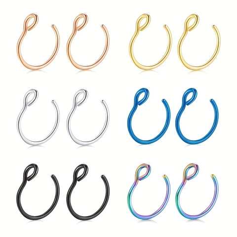Stainless Steel Non-Piercing Nose Ring Fake Septist Piercing Hoop U-Shape Clip On Nose Studs Body Jewelry For Unisex Daily Party Polished Smooth Mixed Colors