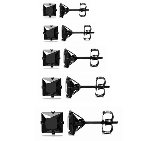 Stainless Steel Square Zirconia Stud Earrings For Women Men Minimalist Geometric Cubic Zirconia Piercing Earrings Jewelry Accessories