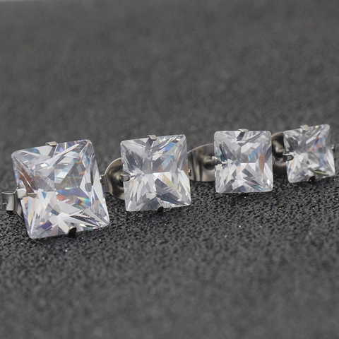 Stainless Steel Square Zirconia Stud Earrings For Women Men Minimalist Geometric Cubic Zirconia Piercing Earrings Jewelry Accessories