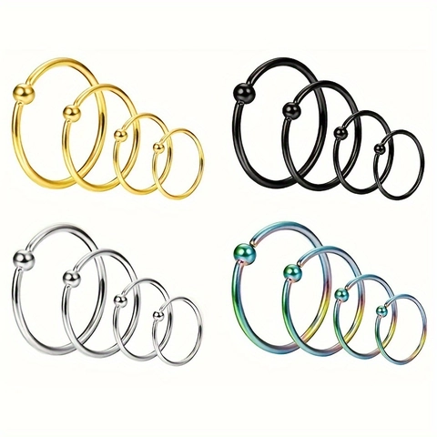 Stainless Steel Captive Bead Rings Nose Lip Ear Cartilage Piercing Jewelry Gold Black Silver Rainbow Tone Body Accessories