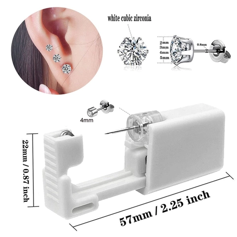 Kit de Herramienta de Perforación de Oreja Sin Dolor Desechable Con Pendientes de Acero Inoxidable Zirconia Y Almohadillas de Alcohol