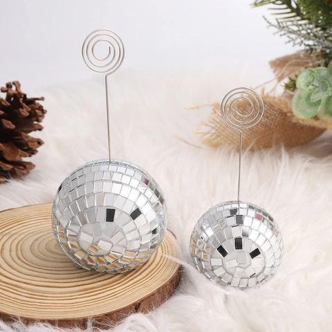 Retro Mirror Disco Ball Στήριγμα Κάρτας Θέσης Γυάλινο Μωσαϊκό Memo Photo Clip Stand Διακοσμητικά Τραπεζιού Γάμου Πάρτι Γραφείο Σπίτι