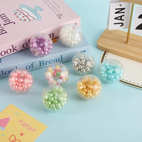 Clear Silicone Squeeze Toy Ball Filled With Colorful Artificial Pearl Beads Sensory Stress Relief Venting Toy For Kids And Adults