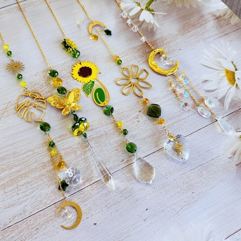 Crystal Suncatcher Gold Moon Sunflower Butterfly Monstera Leaf Hanging Ornament Rainbow Maker Prism For Window Garden Home Decor