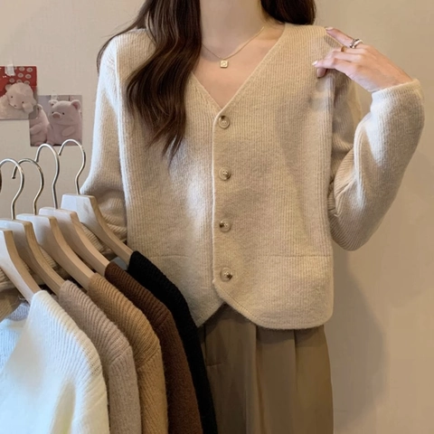 Gilet en Tricot à Manches Longues et Col en V pour Femmes Viscose Douce Boutonné Pull Décontracté Ample Printemps Automne
