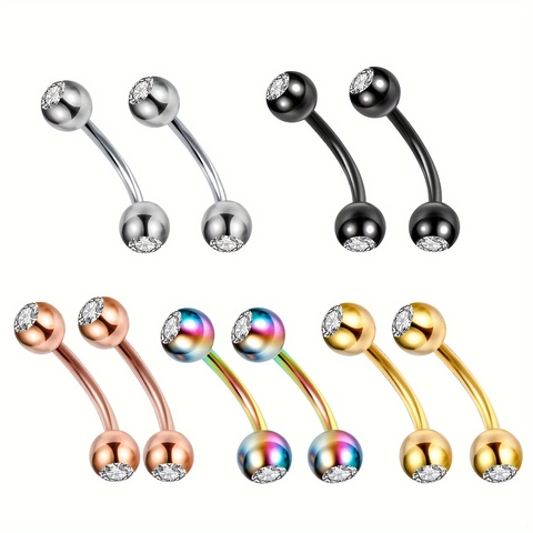 Stainless Steel Curved Barbell Eyebrow Rings Inlaid Rhinestones Piercing Jewelry Gold Silver Black Rose Gold For Men Women
