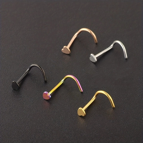 Heart Shape Stainless Steel Nose Studs Piercing Jewelry L-Shape And Screw And Straight Bone Styles Fashion Body Accessories