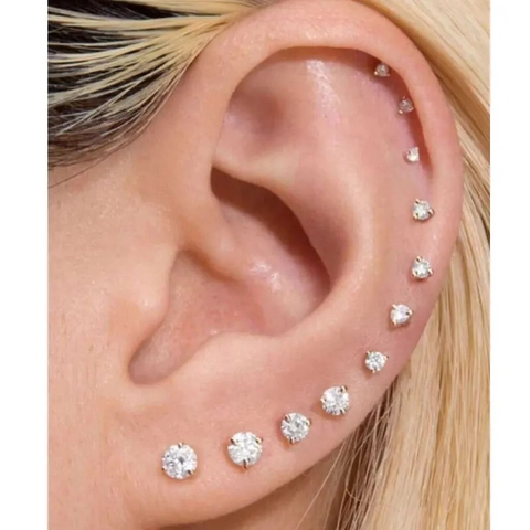 Boucles d'Oreilles Clous Classiques en Acier Inoxydable Quatre Griffes Zircone Ronde Fermoir à Vis pour Hommes Femmes Bijoux