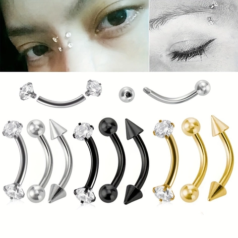 316L Acier Inoxydable Piercing d'Arcade Haltère Courbé Zircone Boule Pointe Bijoux Ensemble pour Femmes Hommes Accessoires Mode