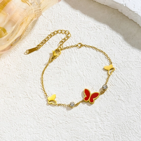 Bracelet Papillon Élégant en Acier Inoxydable pour Femme Plaqué Or Nacre Zirconium Bijoux Accessoire