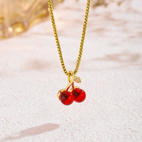 Collana Con Pendente Ciliegia Dolce Per Donne Ragazze Frutta Realistica Catena In Acciaio Titanio Rame Zircone Gioielli